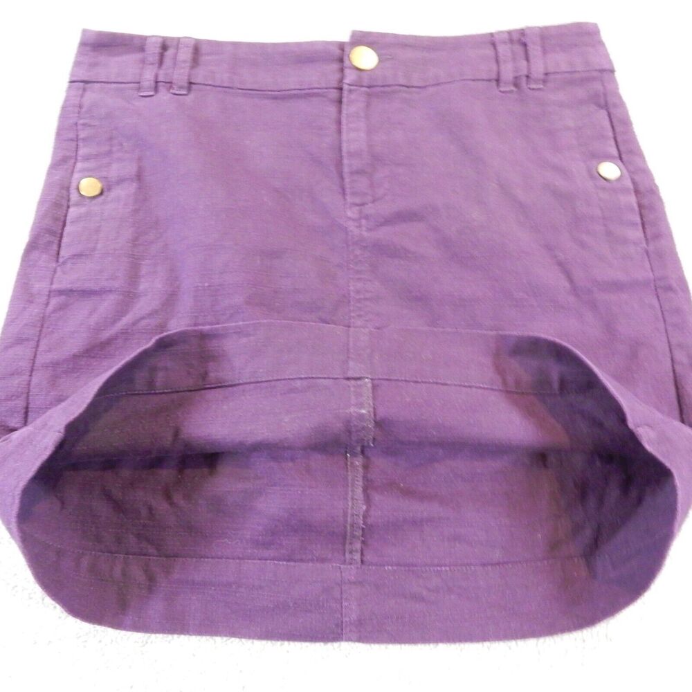 Gap Mini Skirt 1 W31 Dark Purple Solid Pockets Short Button 100% Cotton Canvas - Picture 8 of 8